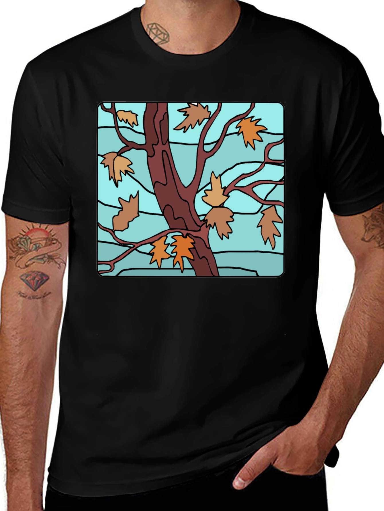 Autumn Tree Graphic Black T-Shirt