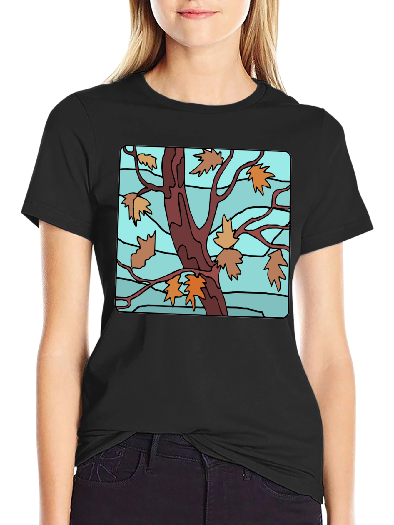 Autumn Tree Graphic Black T-Shirt