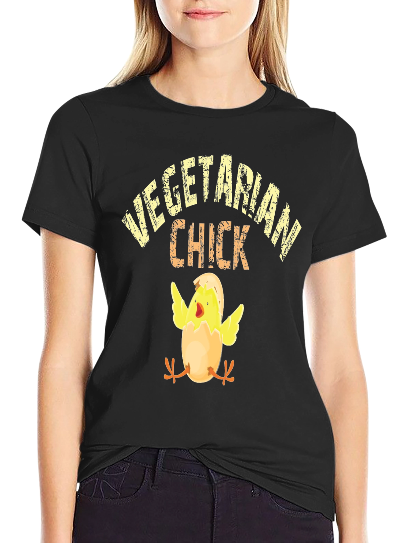 Vegetarian Chick T-Shirt - Black Cotton Tee