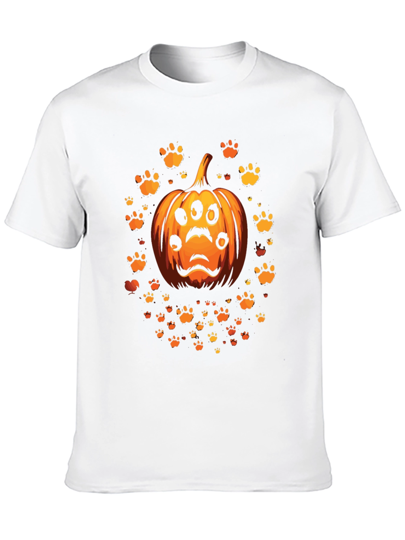 Halloween Pumpkin Paw Print Mens T-Shirt