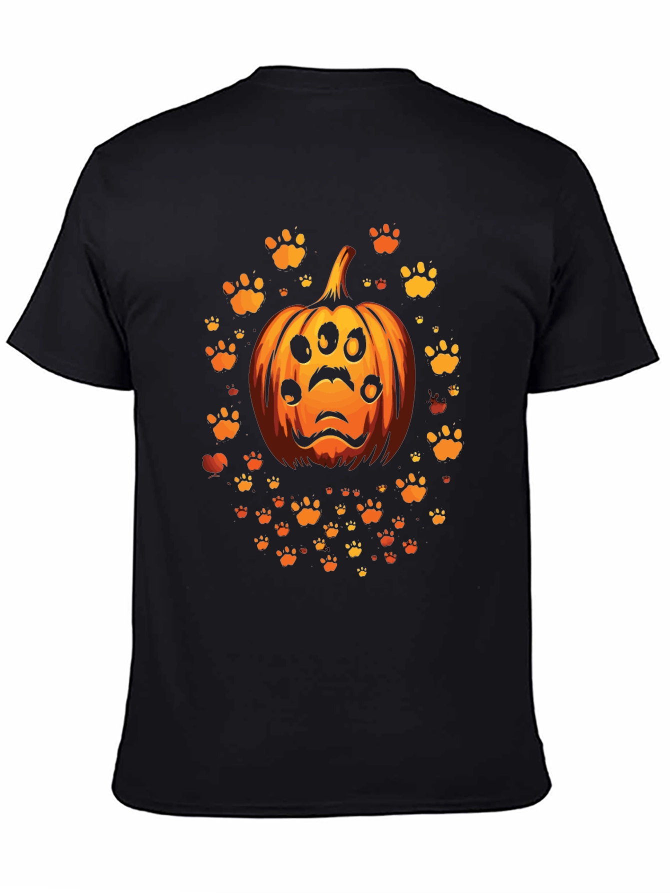 Halloween Pumpkin Paw Print Mens T-Shirt