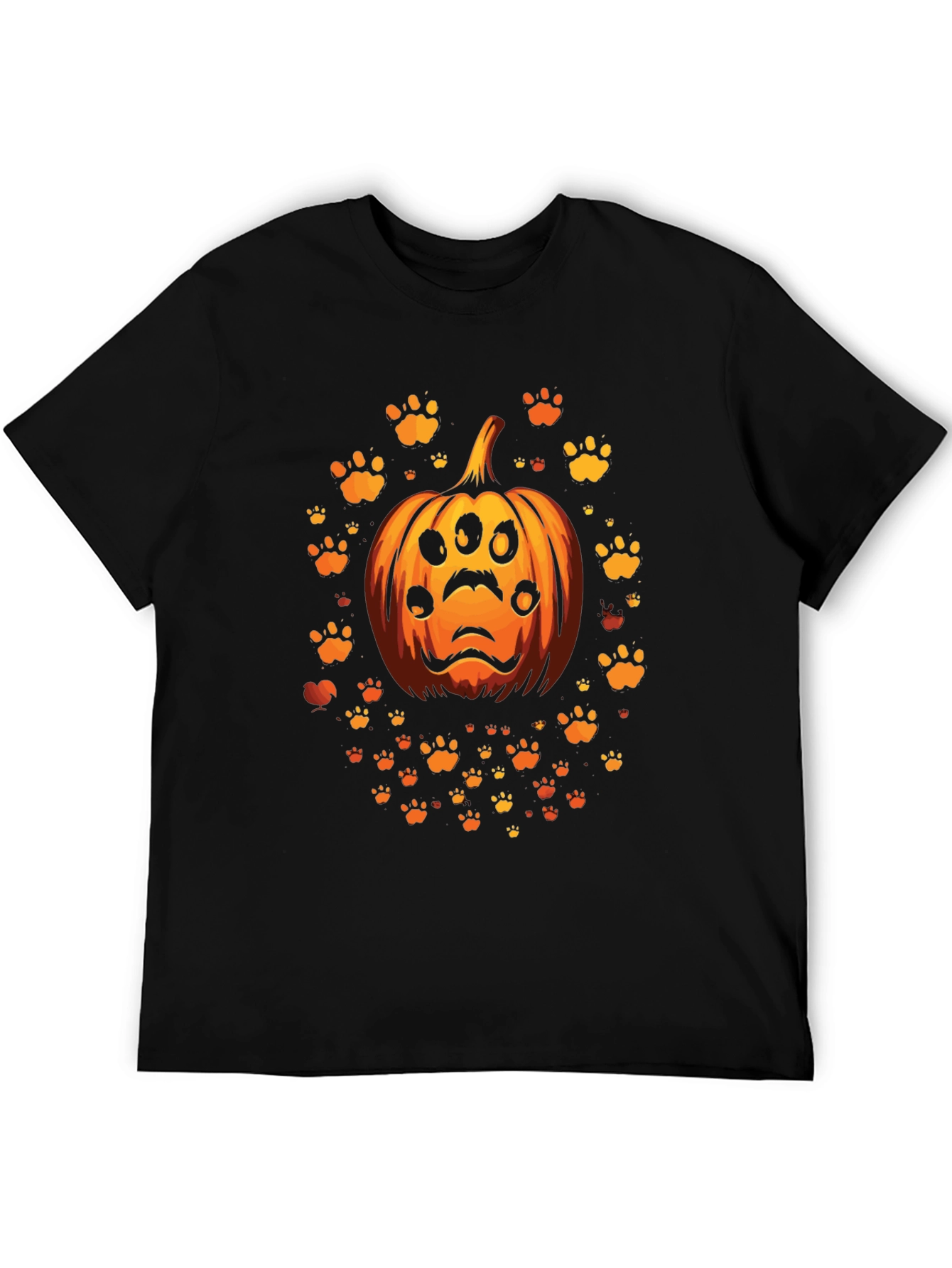 Halloween Pumpkin Paw Print Mens T-Shirt