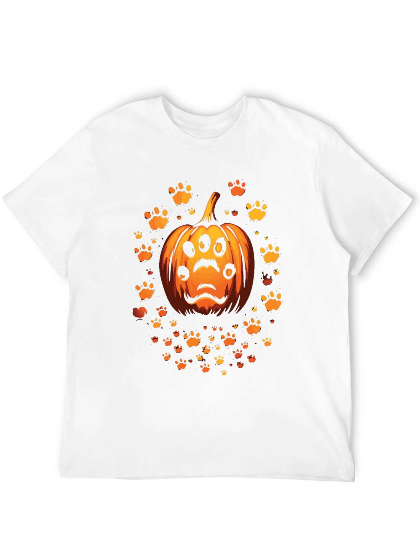 Halloween Pumpkin Paw Print Mens T-Shirt