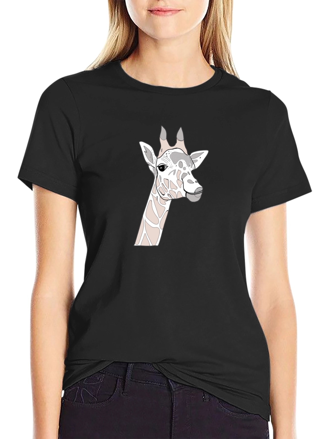 Giraffe Graphic Tee - Stylish Black Cotton T-Shirt