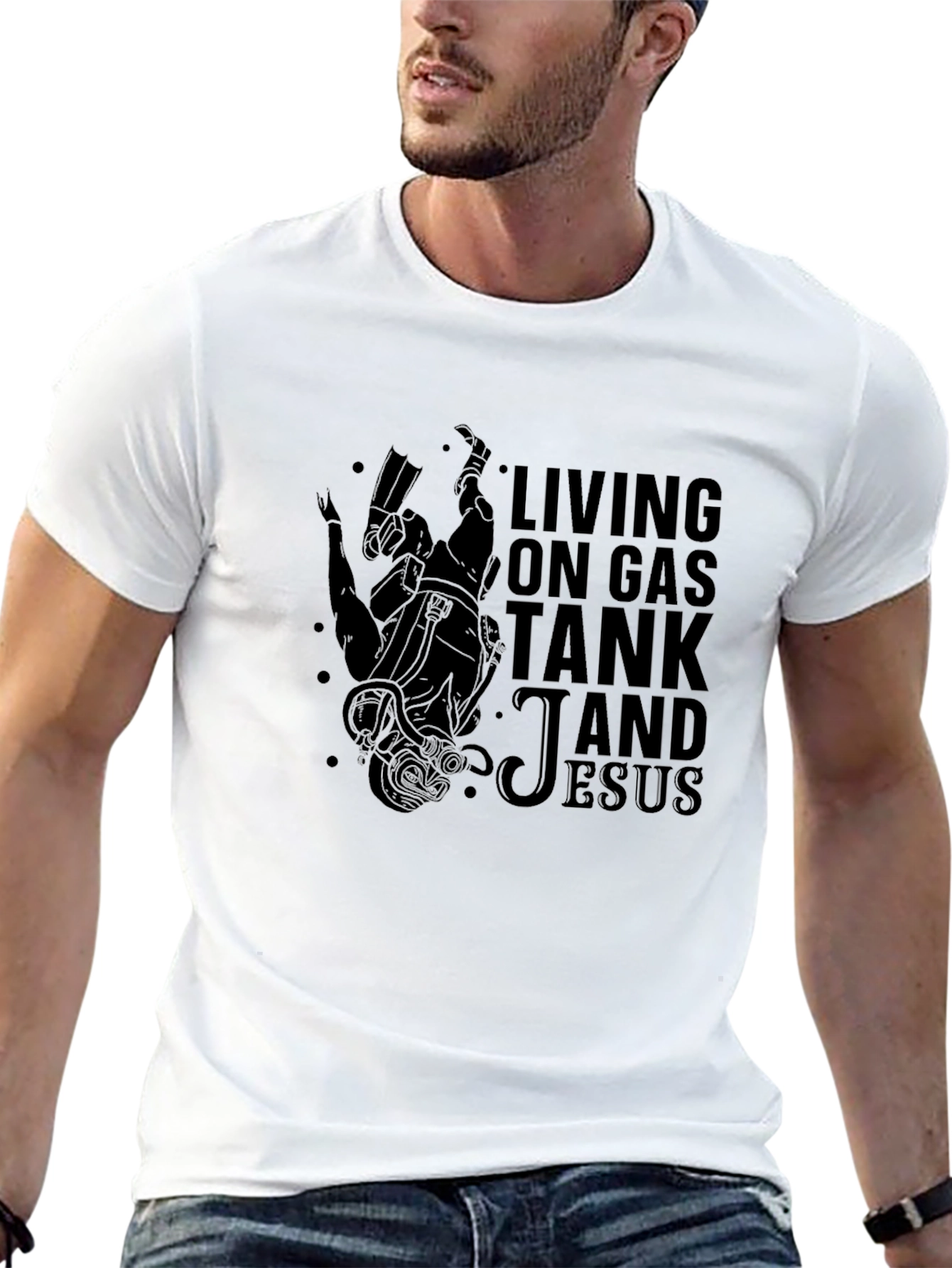 Living on Gas Tank and Jesus Black T-Shirt