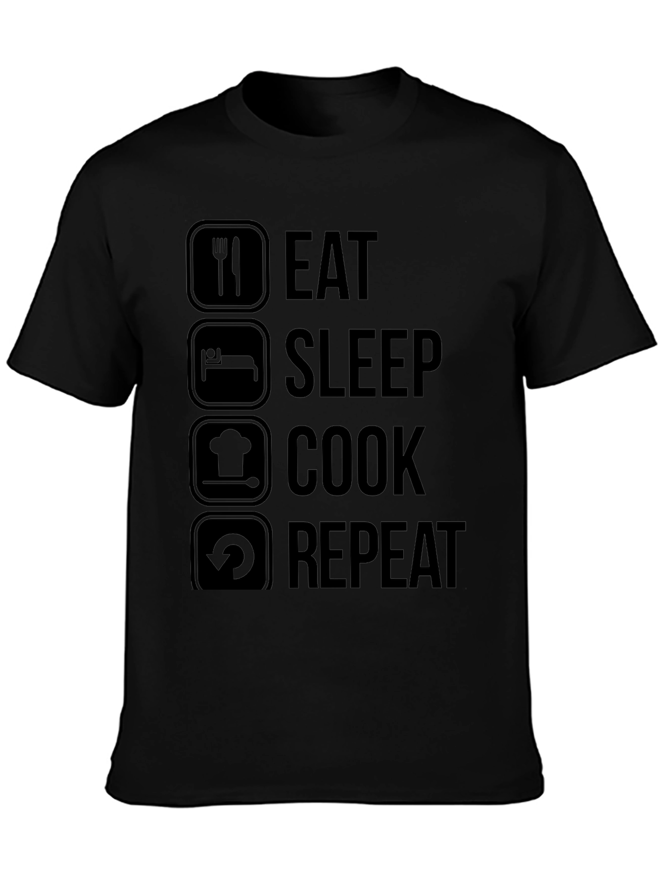 Eat Sleep Cook Repeat Graphic T-Shirt - Black