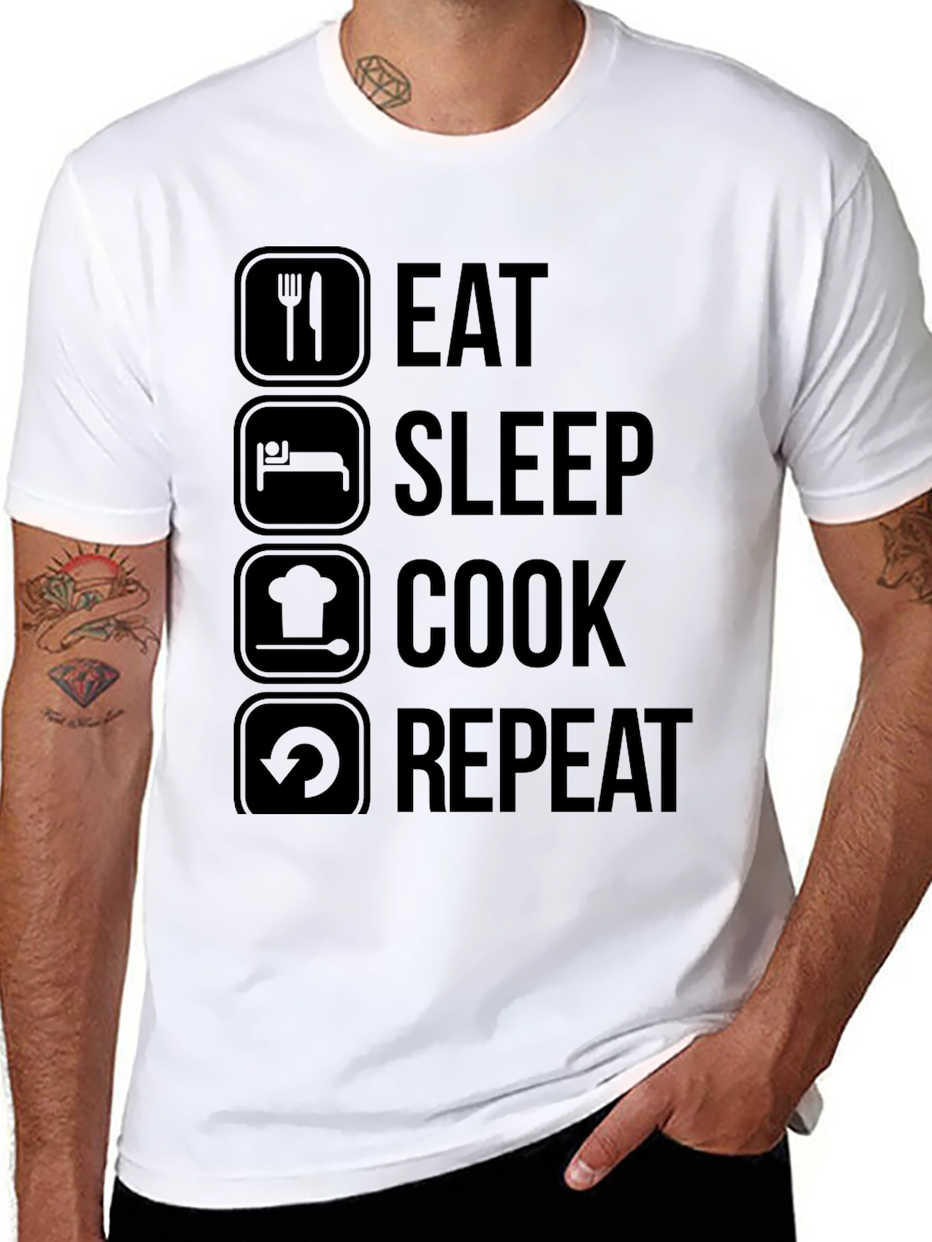 Eat Sleep Cook Repeat Graphic T-Shirt - Black
