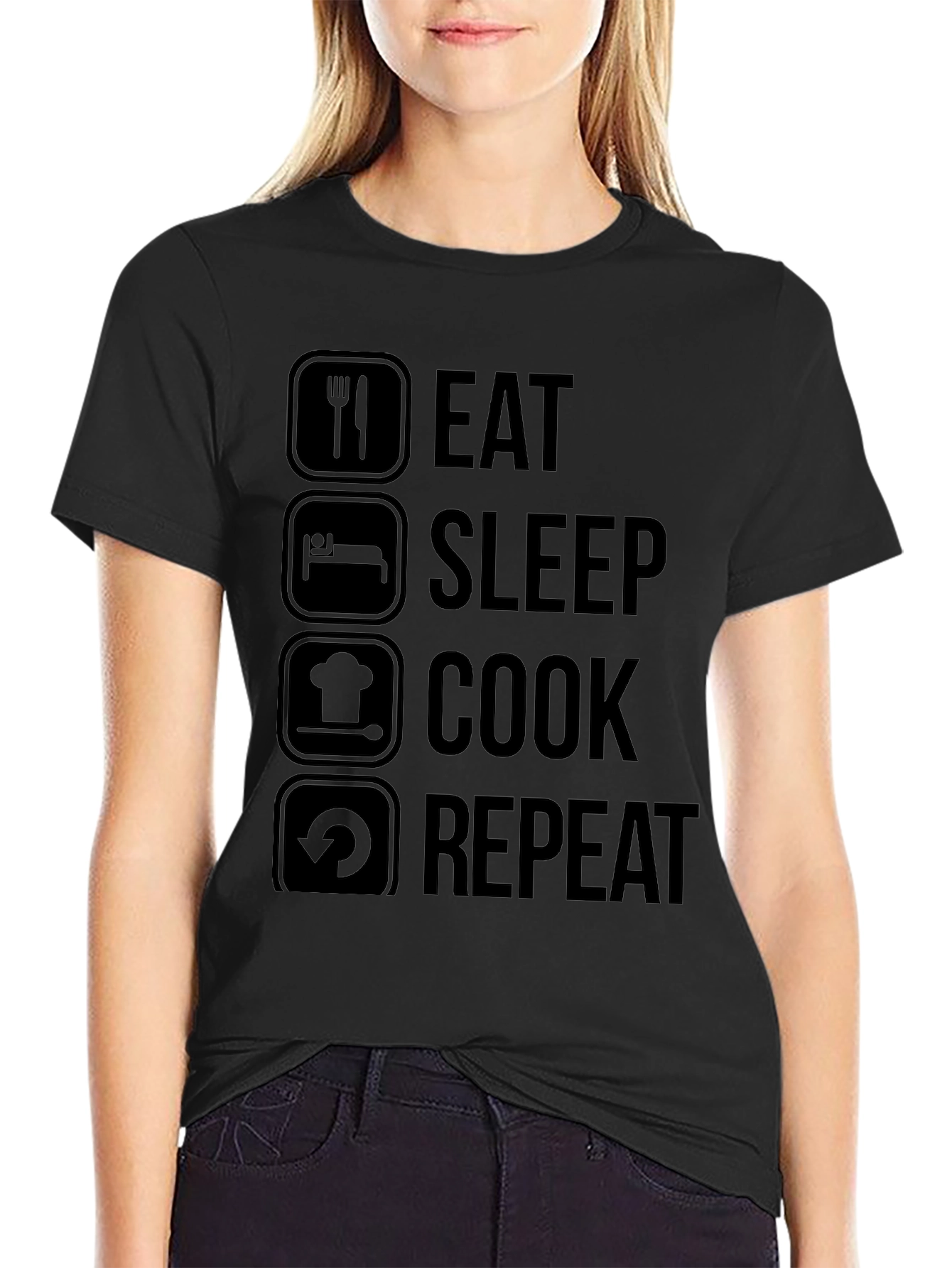 Eat Sleep Cook Repeat Graphic T-Shirt - Black