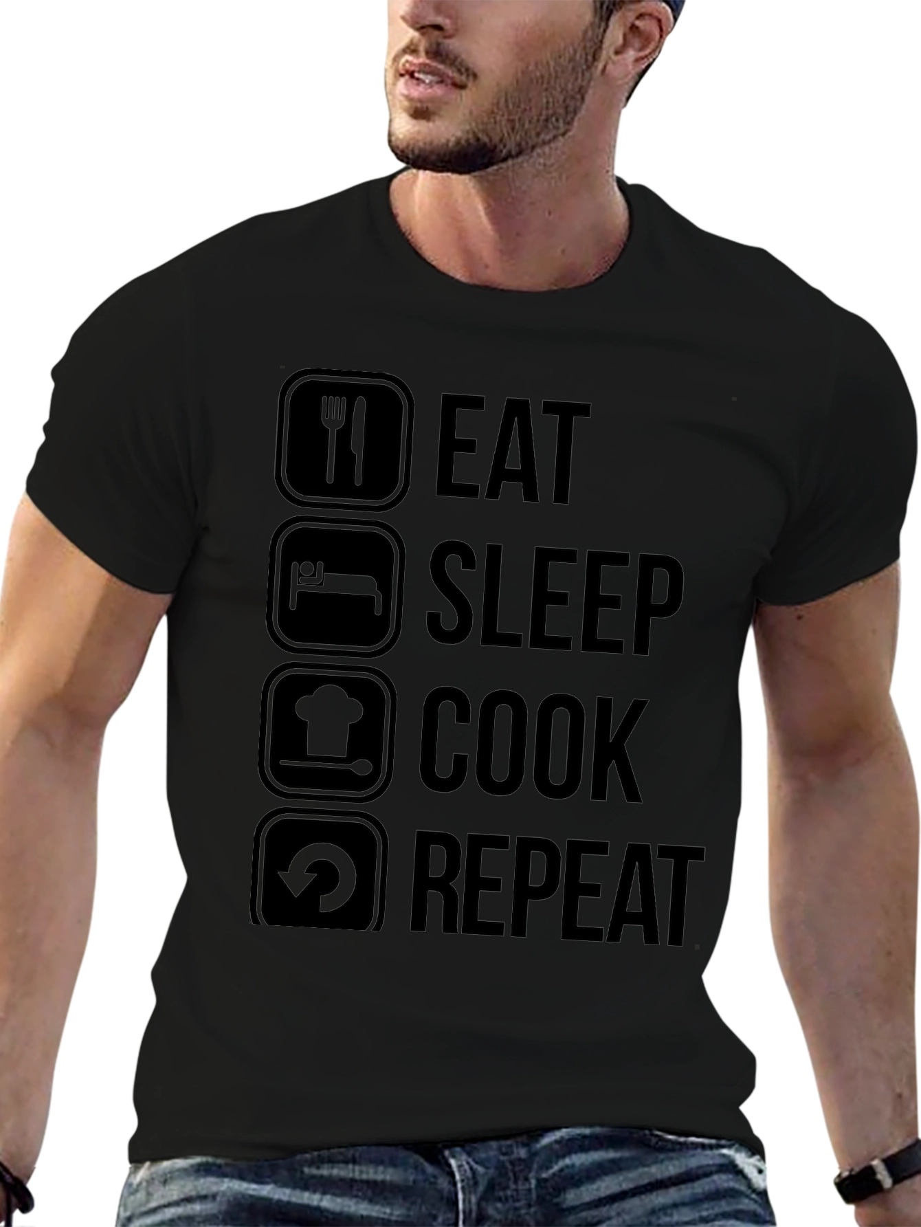 Eat Sleep Cook Repeat Graphic T-Shirt - Black