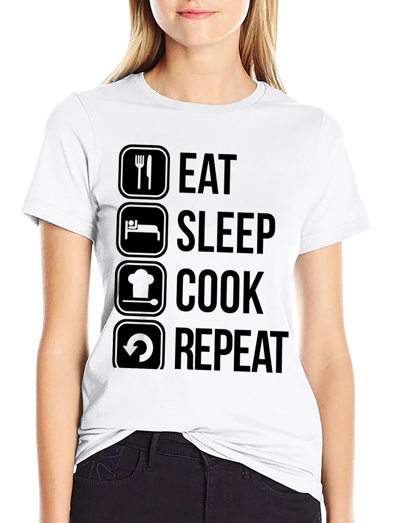 Eat Sleep Cook Repeat Graphic T-Shirt - Black