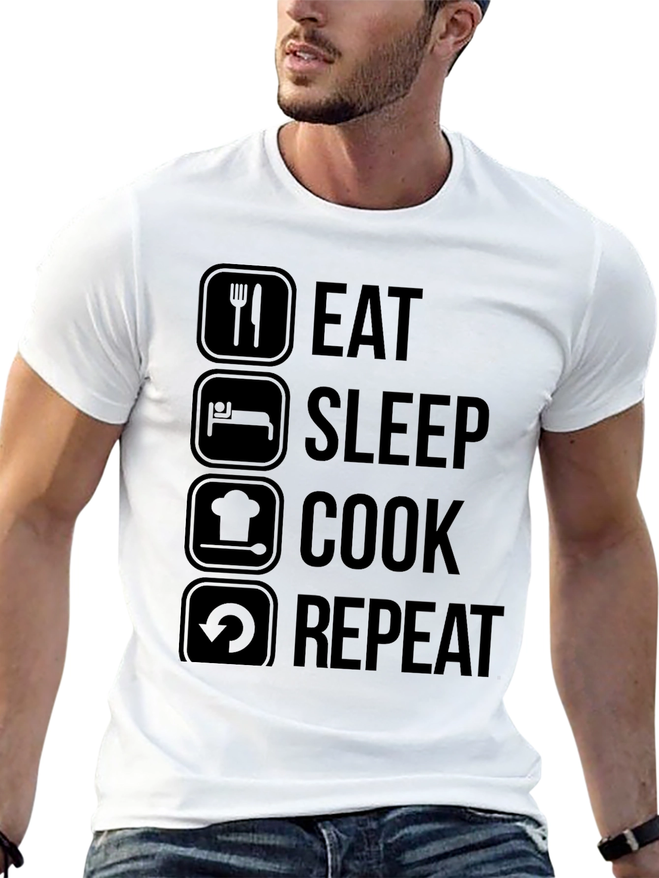 Eat Sleep Cook Repeat Graphic T-Shirt - Black