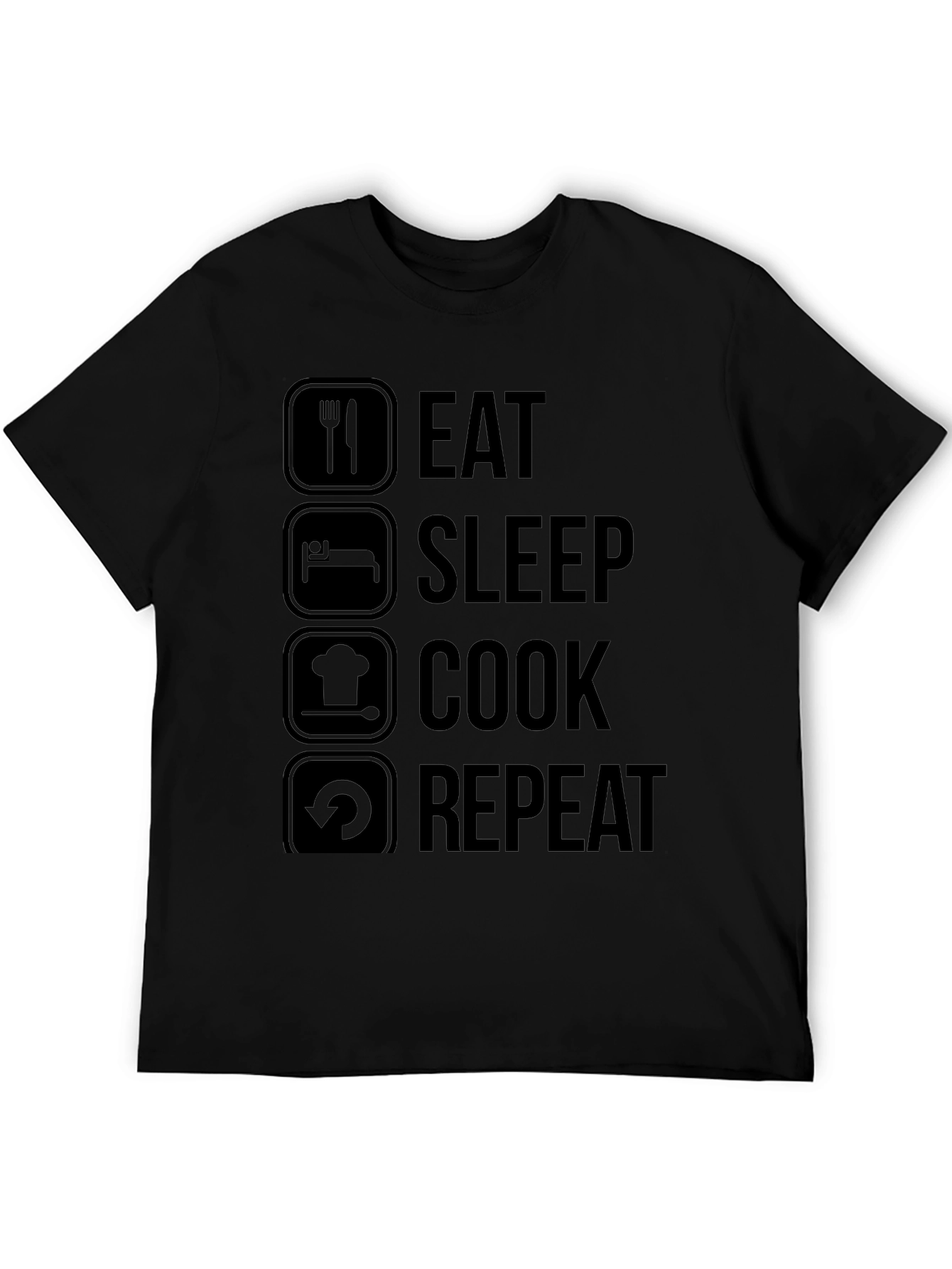 Eat Sleep Cook Repeat Graphic T-Shirt - Black