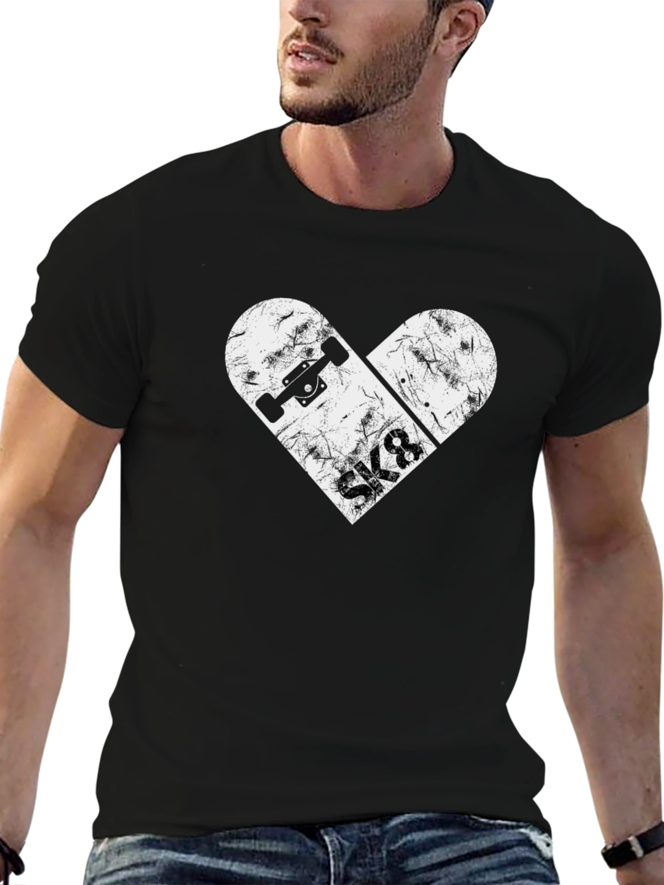 Skateboard Heart Graphic Tee - Black