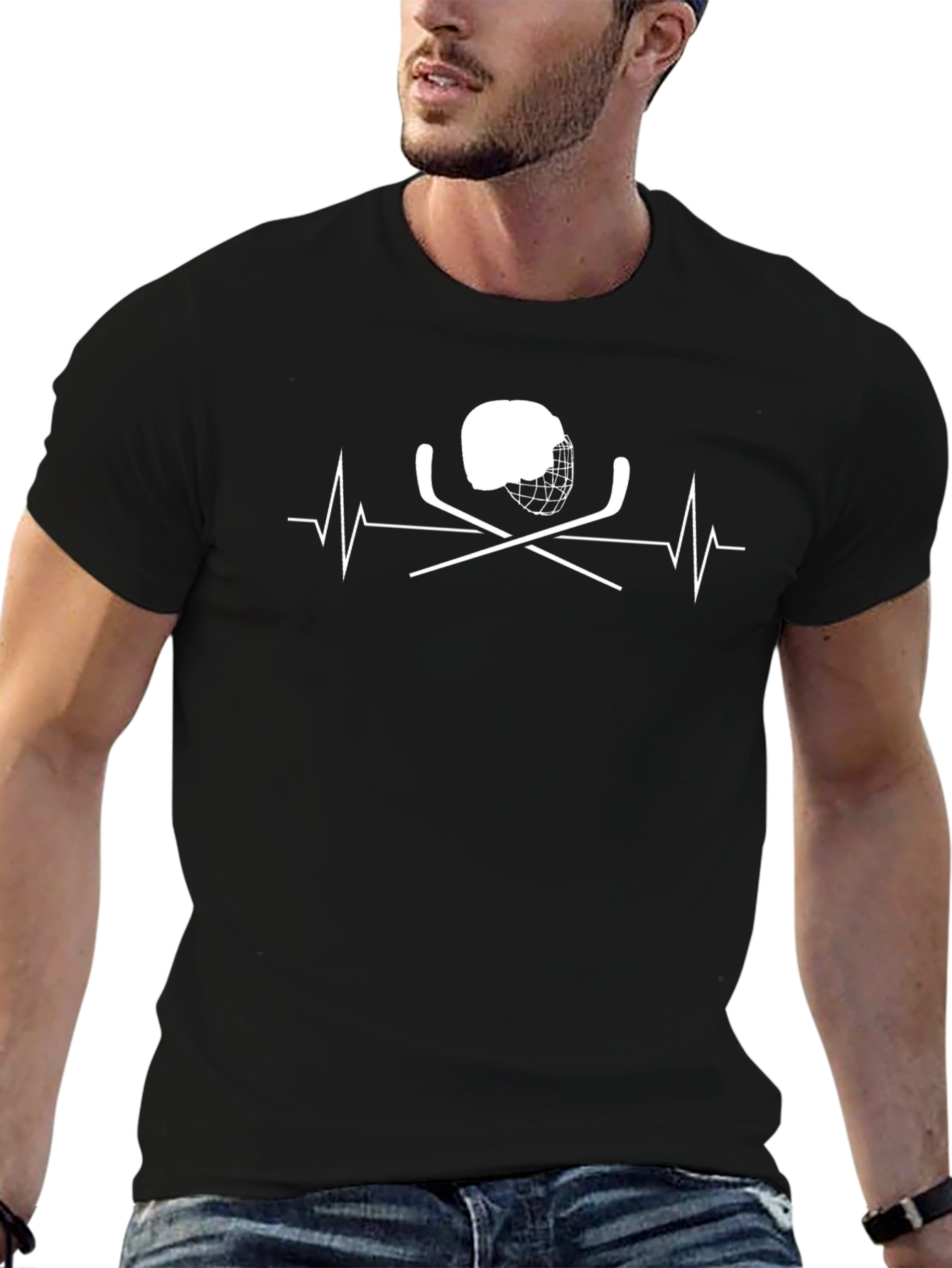 Hockey Heartbeat T-Shirt - Black Cotton Tee