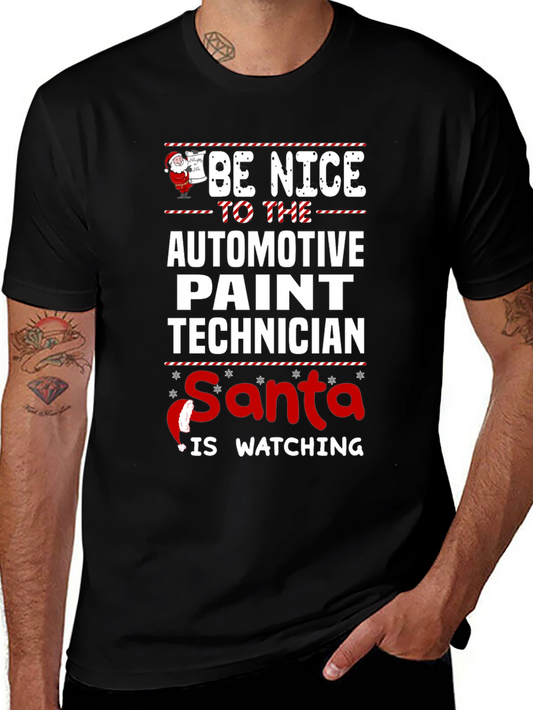 Funny Automotive Paint Technician Santa Watching T-Shirt