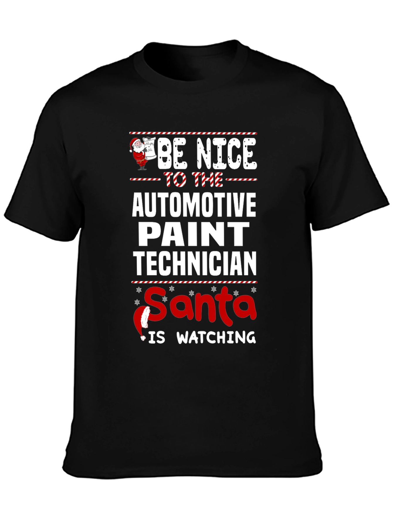 Funny Automotive Paint Technician Santa Watching T-Shirt