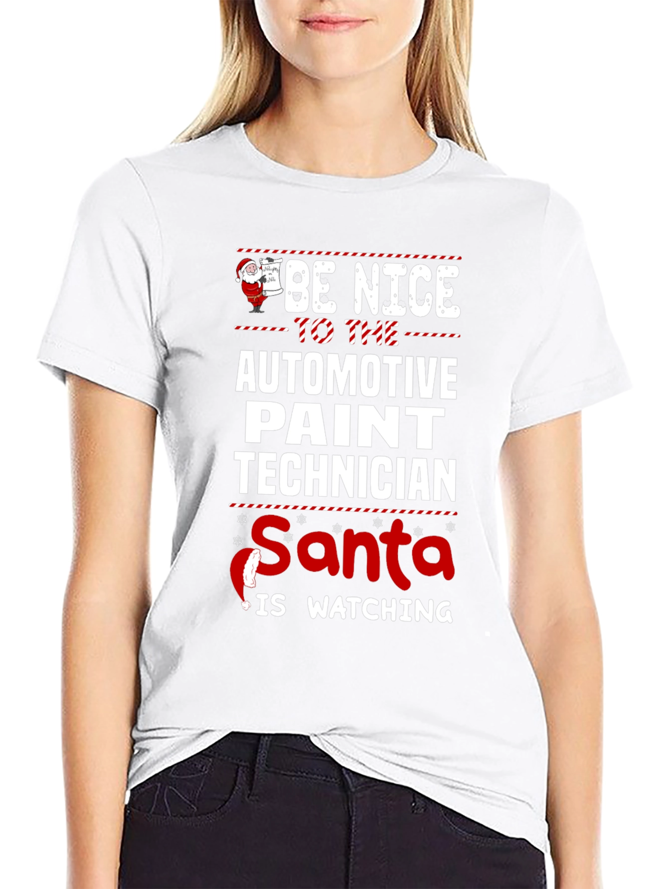 Funny Automotive Paint Technician Santa Watching T-Shirt