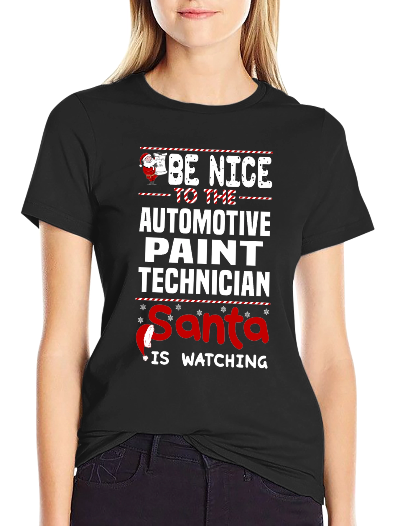 Funny Automotive Paint Technician Santa Watching T-Shirt