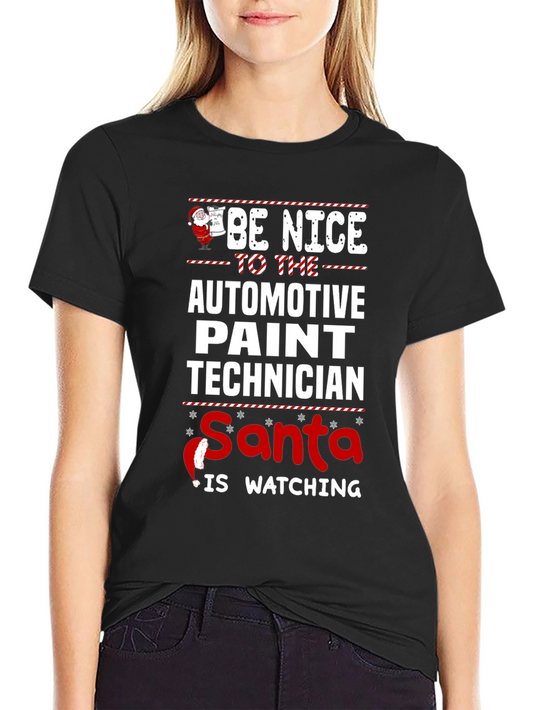 Funny Automotive Paint Technician Santa Watching T-Shirt