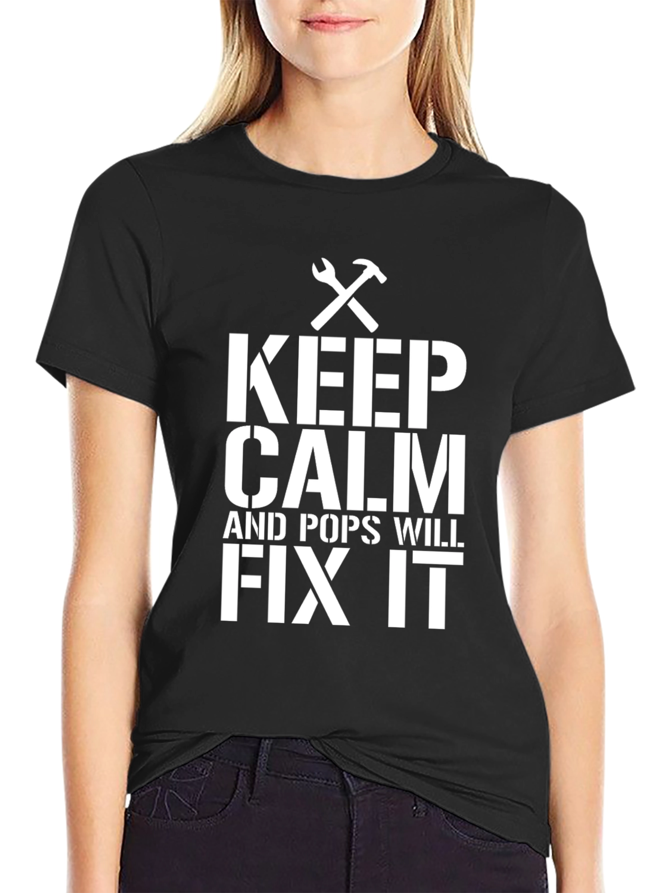 Keep Calm Pops Will Fix It Black T-Shirt