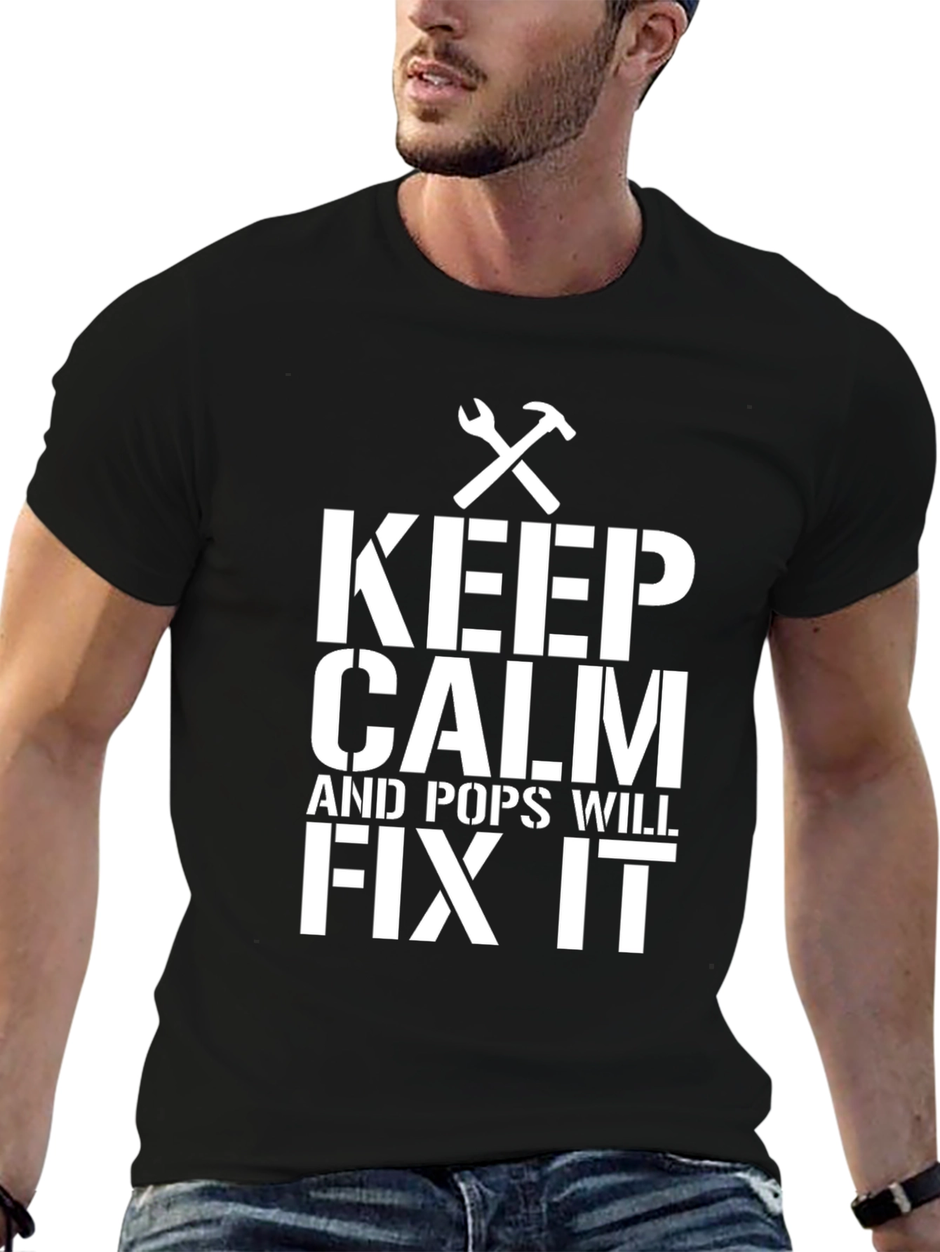 Keep Calm Pops Will Fix It Black T-Shirt
