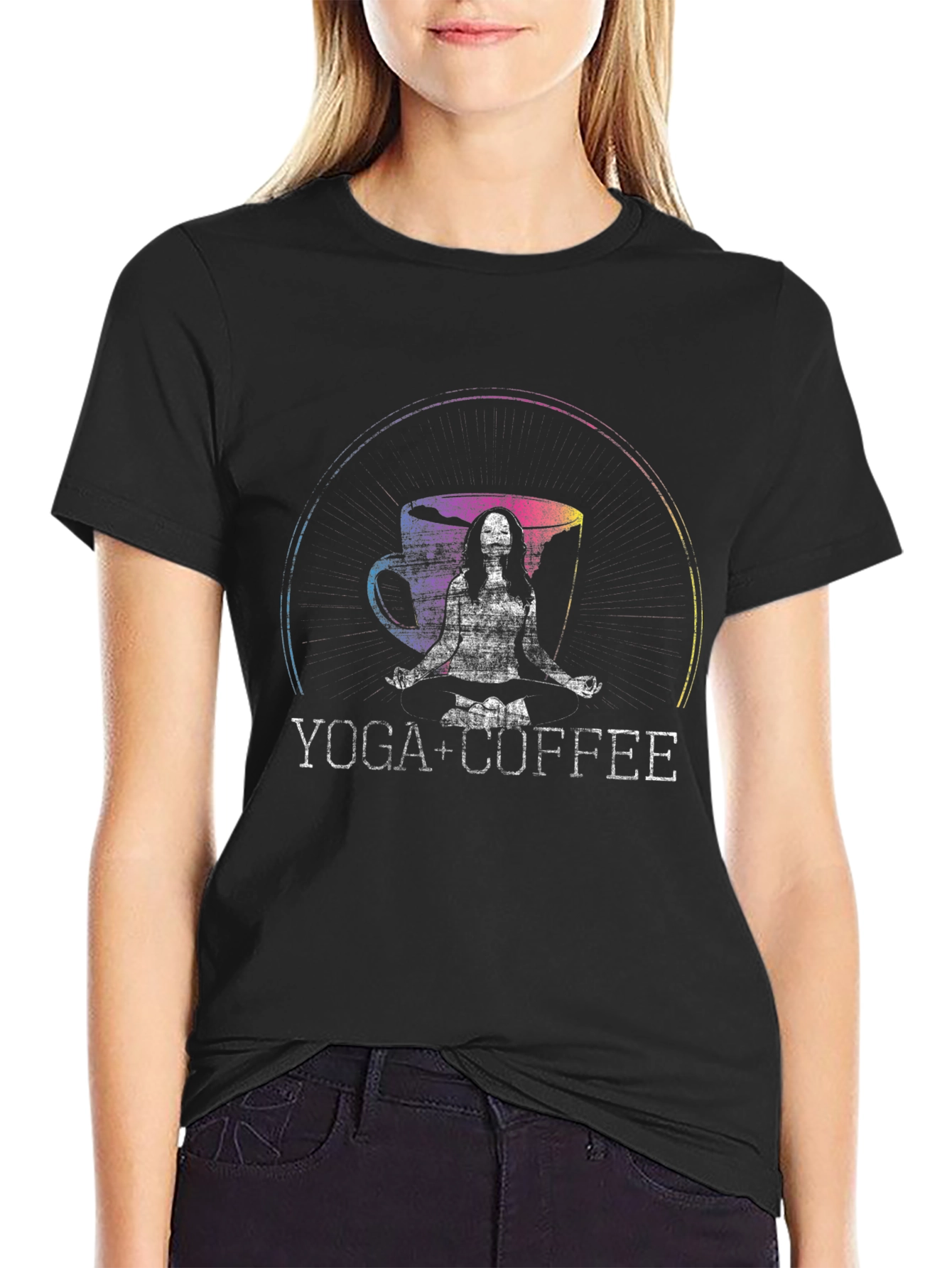 Yoga + Coffee Graphic T-Shirt Black