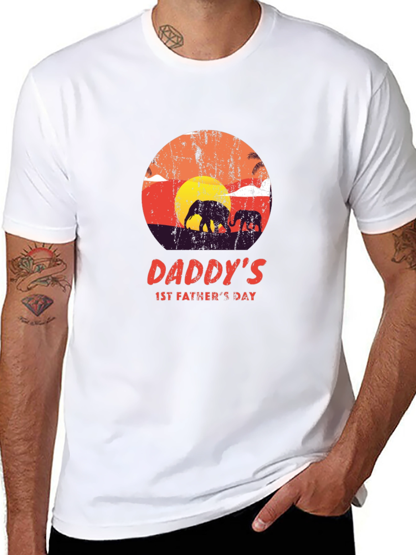 Daddys 1st Fathers Day Elephant Sunset T-Shirt