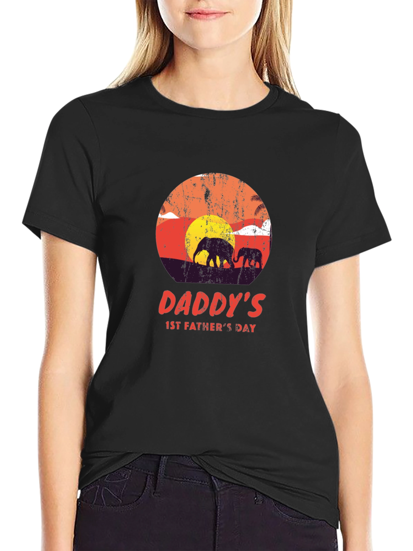 Daddys 1st Fathers Day Elephant Sunset T-Shirt