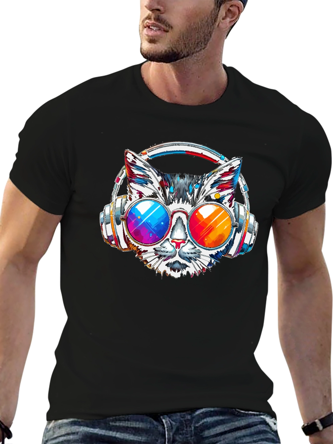 Cat DJ Graphic T-Shirt