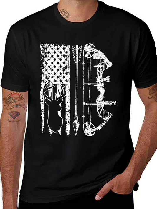 Hunting Bow Arrow Deer Black T-Shirt