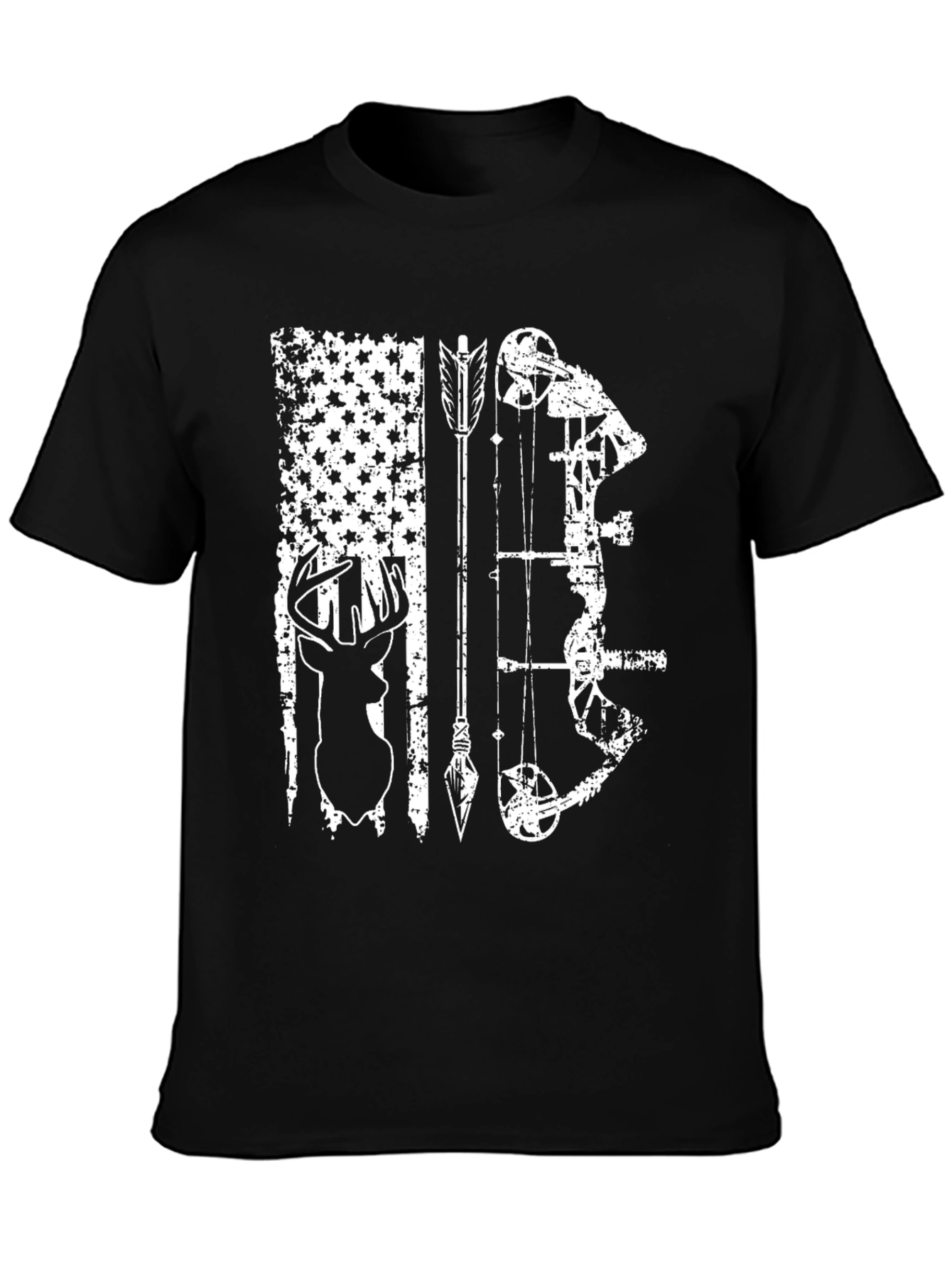 Hunting Bow Arrow Deer Black T-Shirt