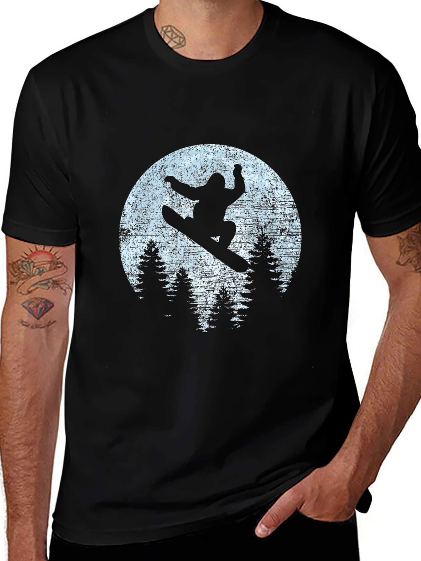 Snowboarder Silhouette Graphic Tee - Mens Black T-Shirt