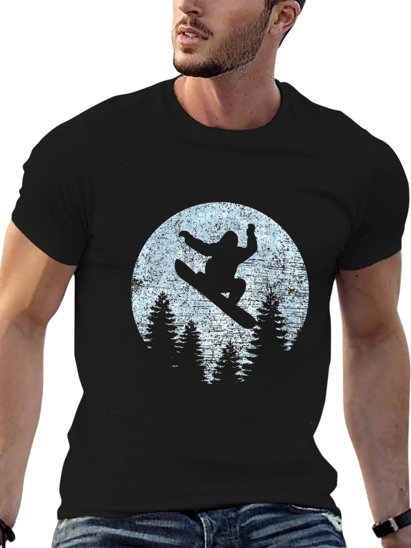 Snowboarder Silhouette Graphic Tee - Mens Black T-Shirt