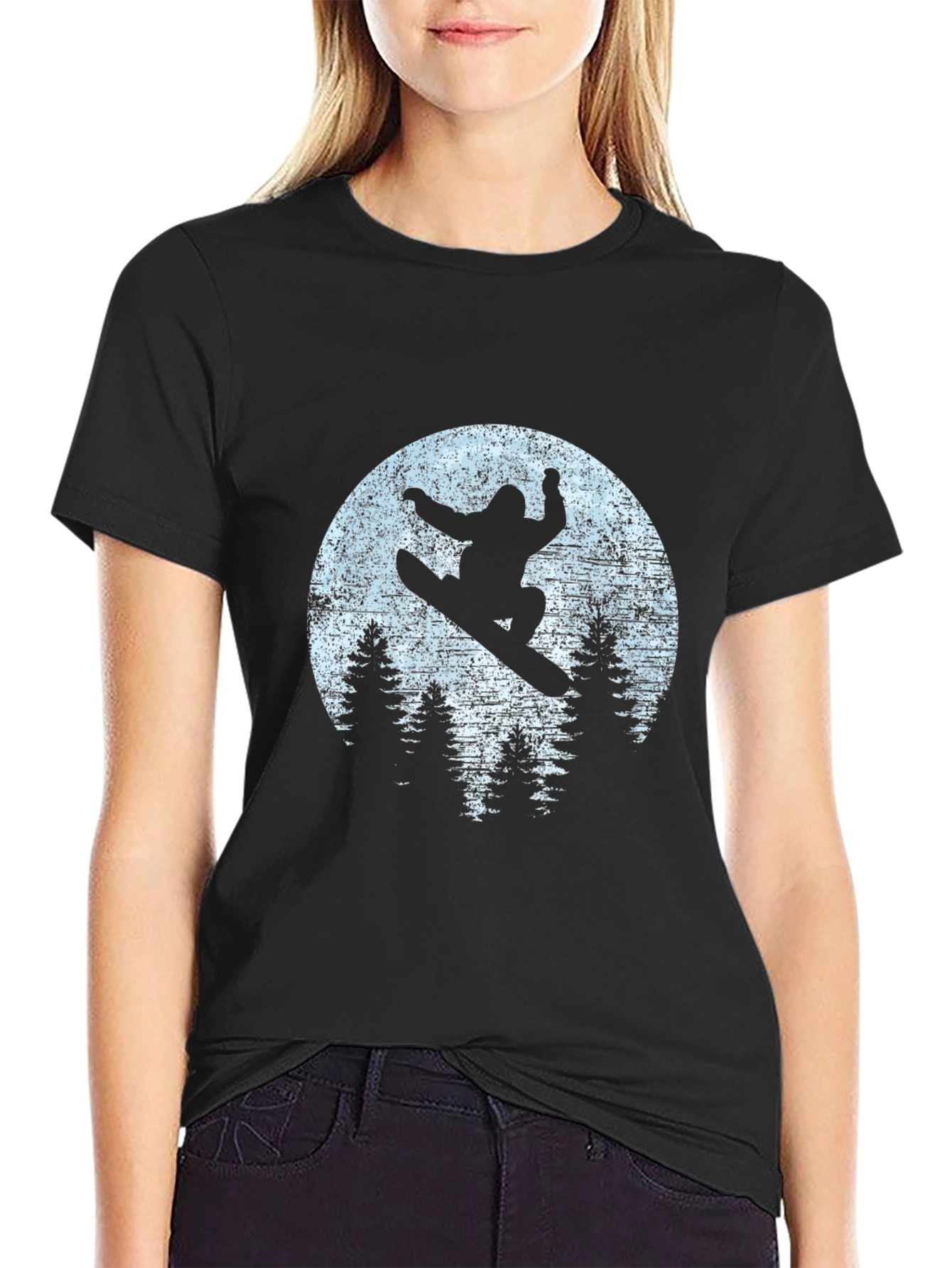 Snowboarder Silhouette Graphic Tee - Mens Black T-Shirt