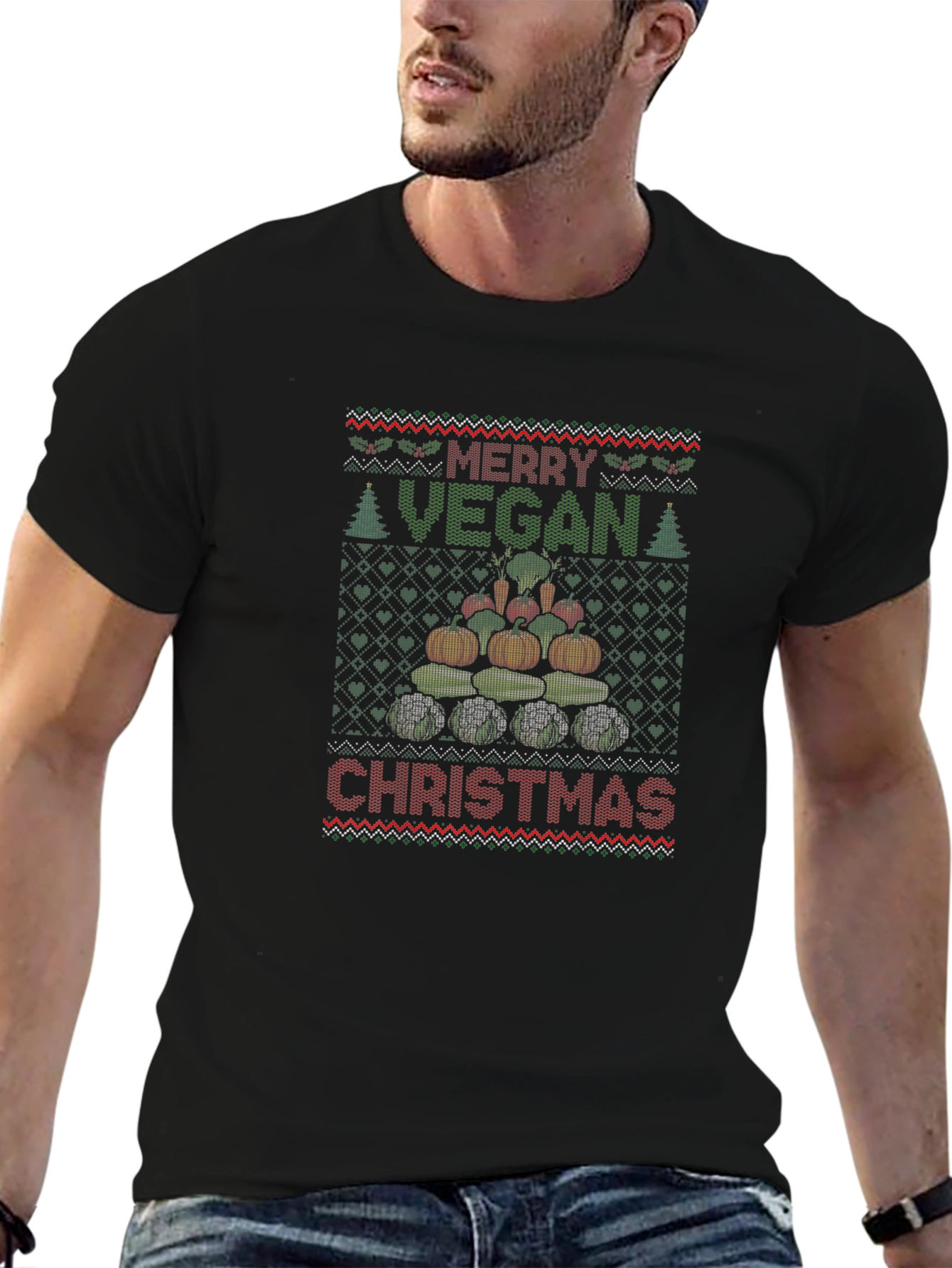 Merry Vegan Christmas Graphic T-Shirt