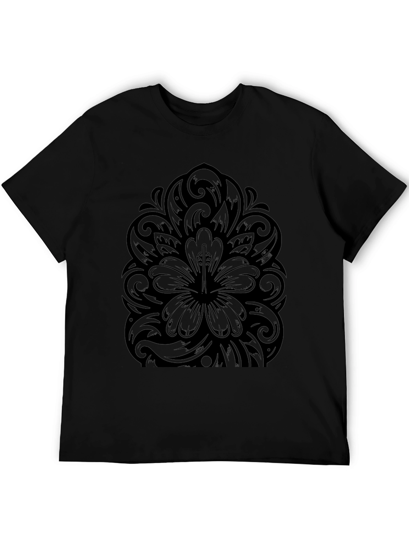 Hibiscus Floral Graphic Print Black T-Shirt