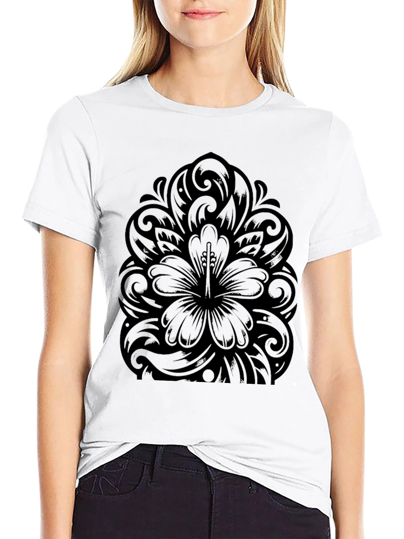 Hibiscus Floral Graphic Print Black T-Shirt