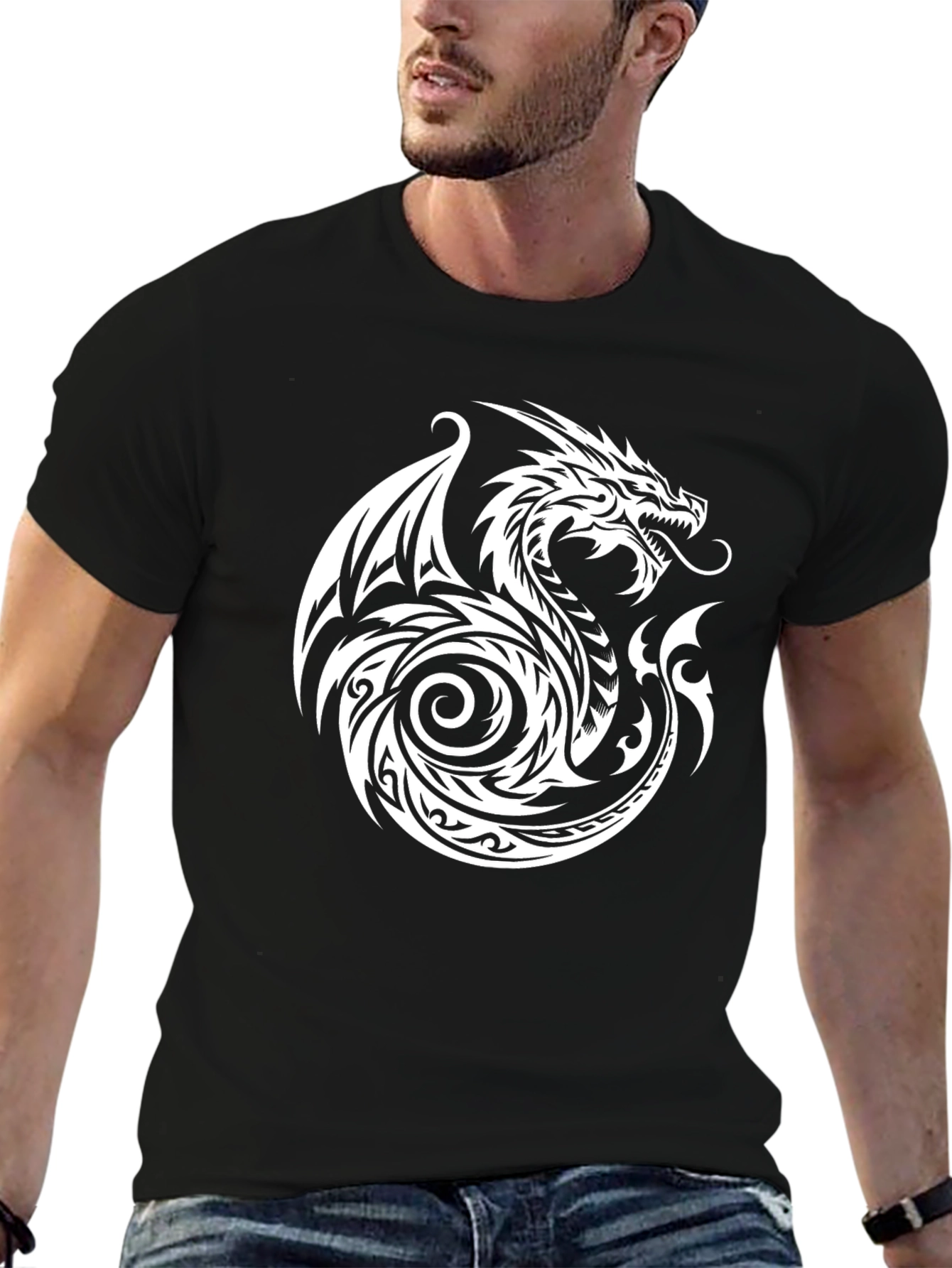 Dragon Graphic Tee - Black Cotton Blend