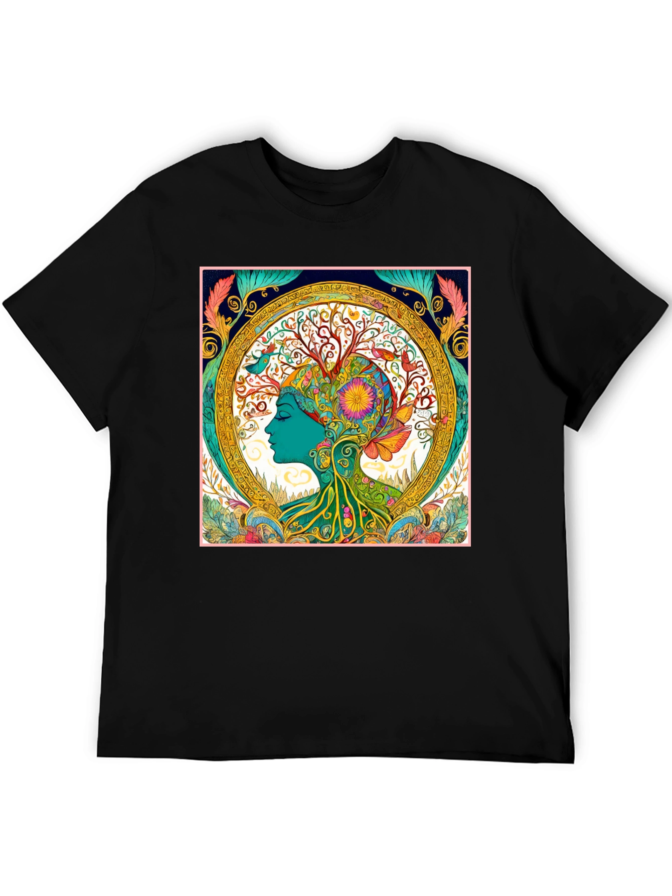 Nature Art Graphic Tee - Black Cotton Blend Shirt