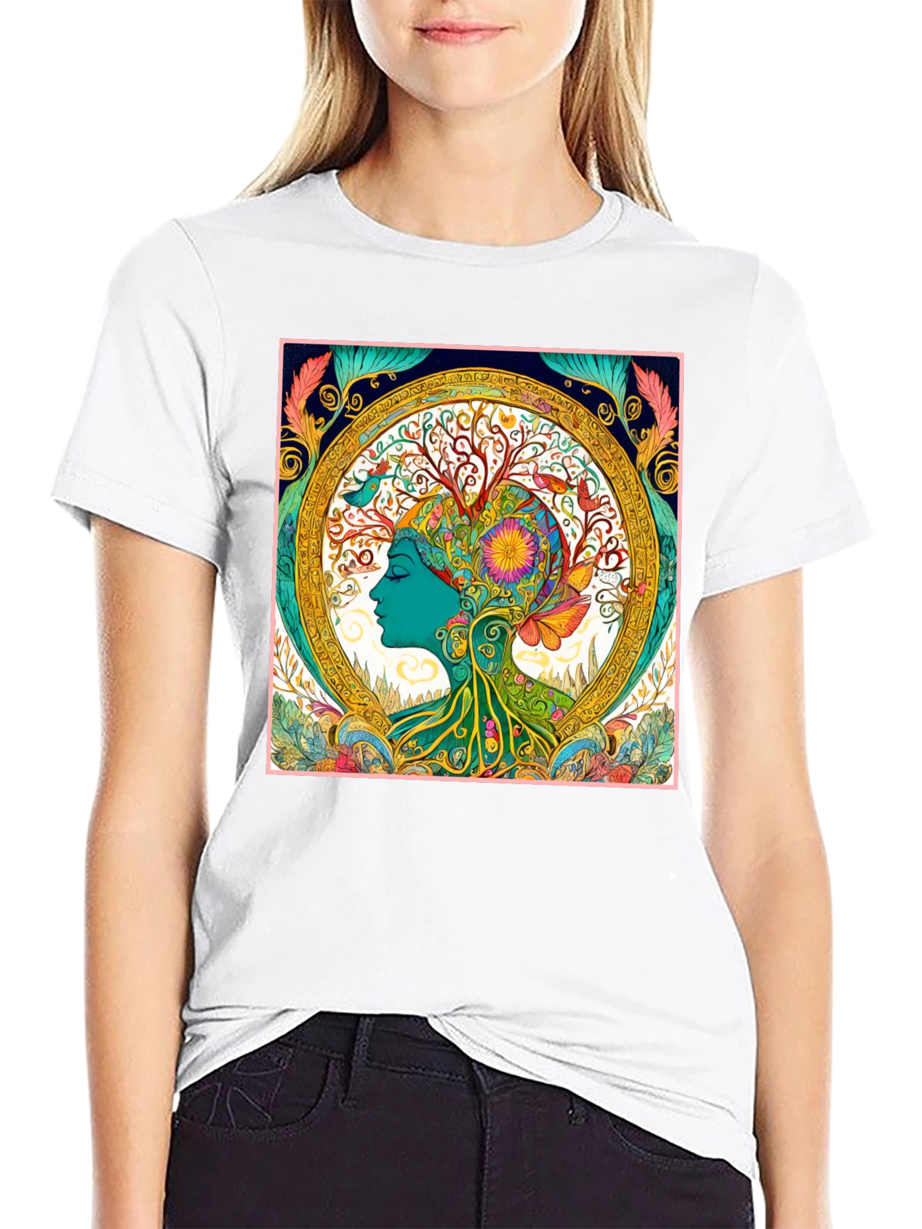 Nature Art Graphic Tee - Black Cotton Blend Shirt