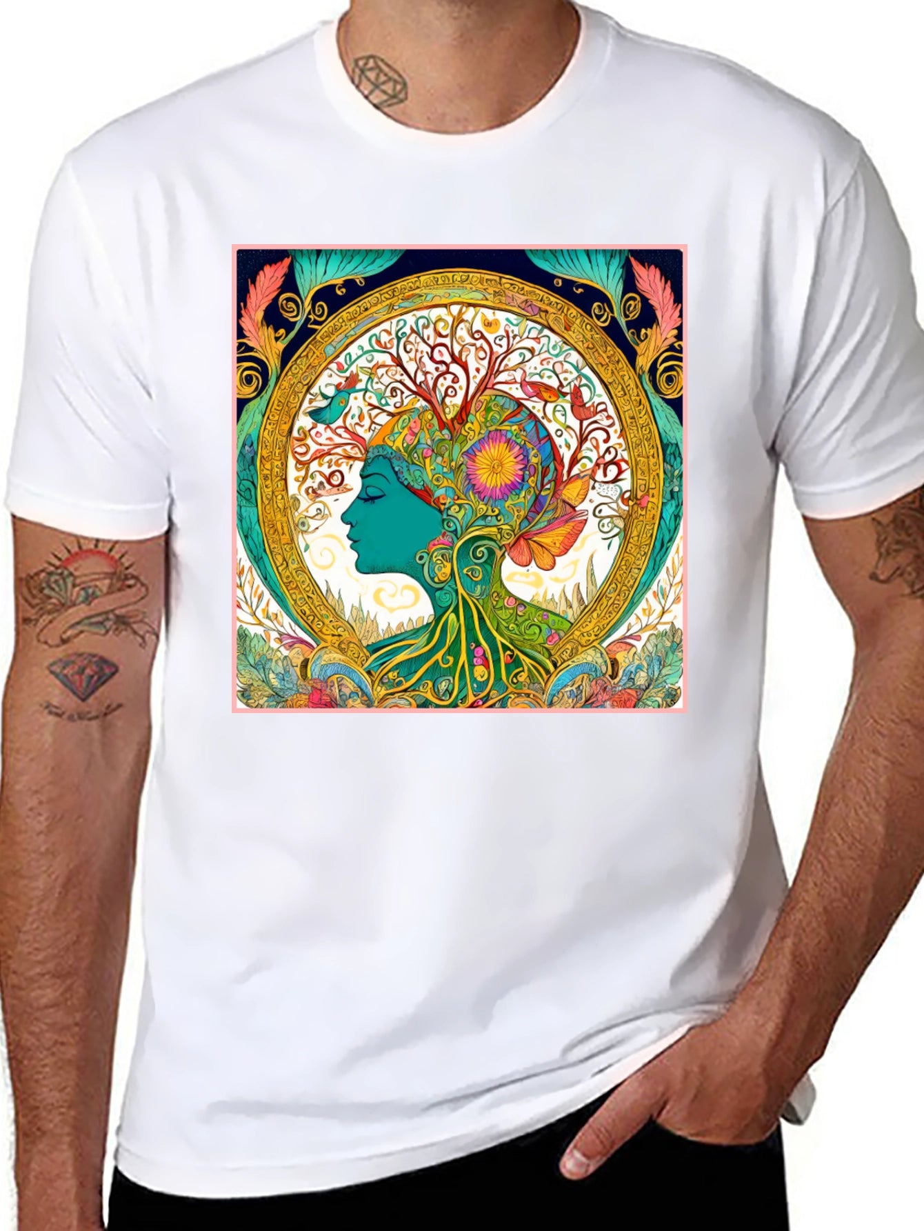 Nature Art Graphic Tee - Black Cotton Blend Shirt