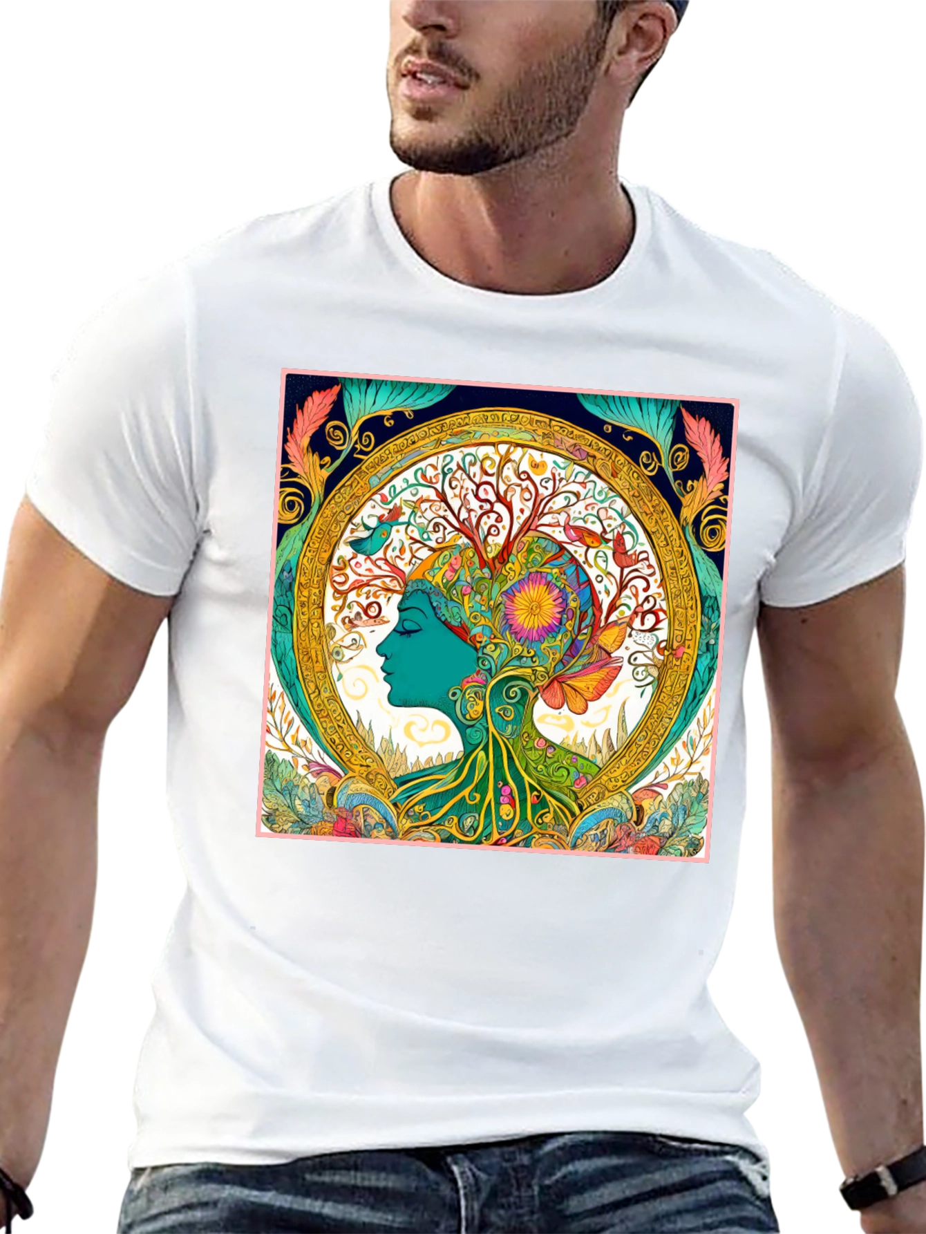 Nature Art Graphic Tee - Black Cotton Blend Shirt
