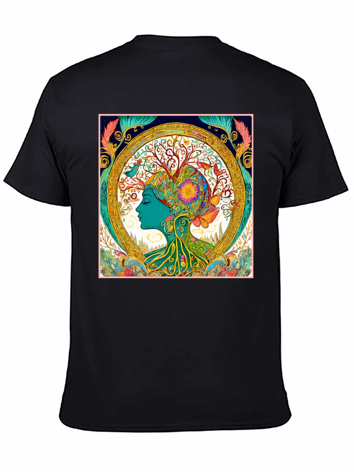 Nature Art Graphic Tee - Black Cotton Blend Shirt