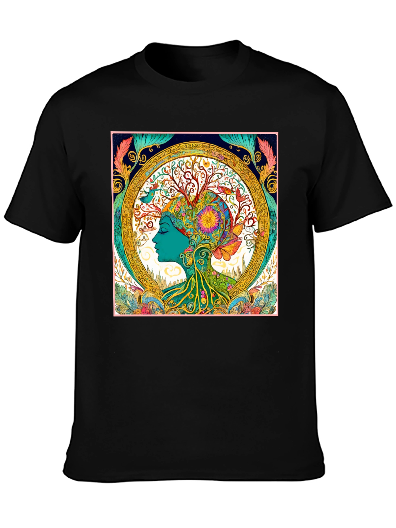 Nature Art Graphic Tee - Black Cotton Blend Shirt