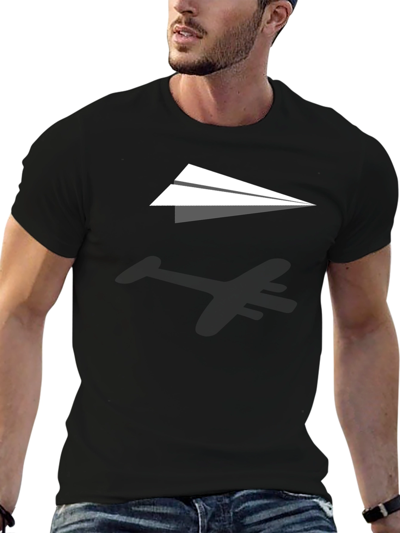 Minimalist Paper Plane Black T-Shirt