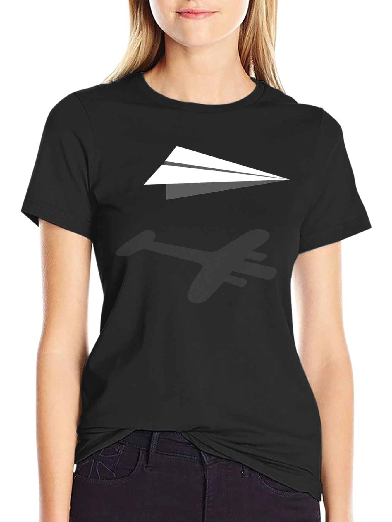 Minimalist Paper Plane Black T-Shirt