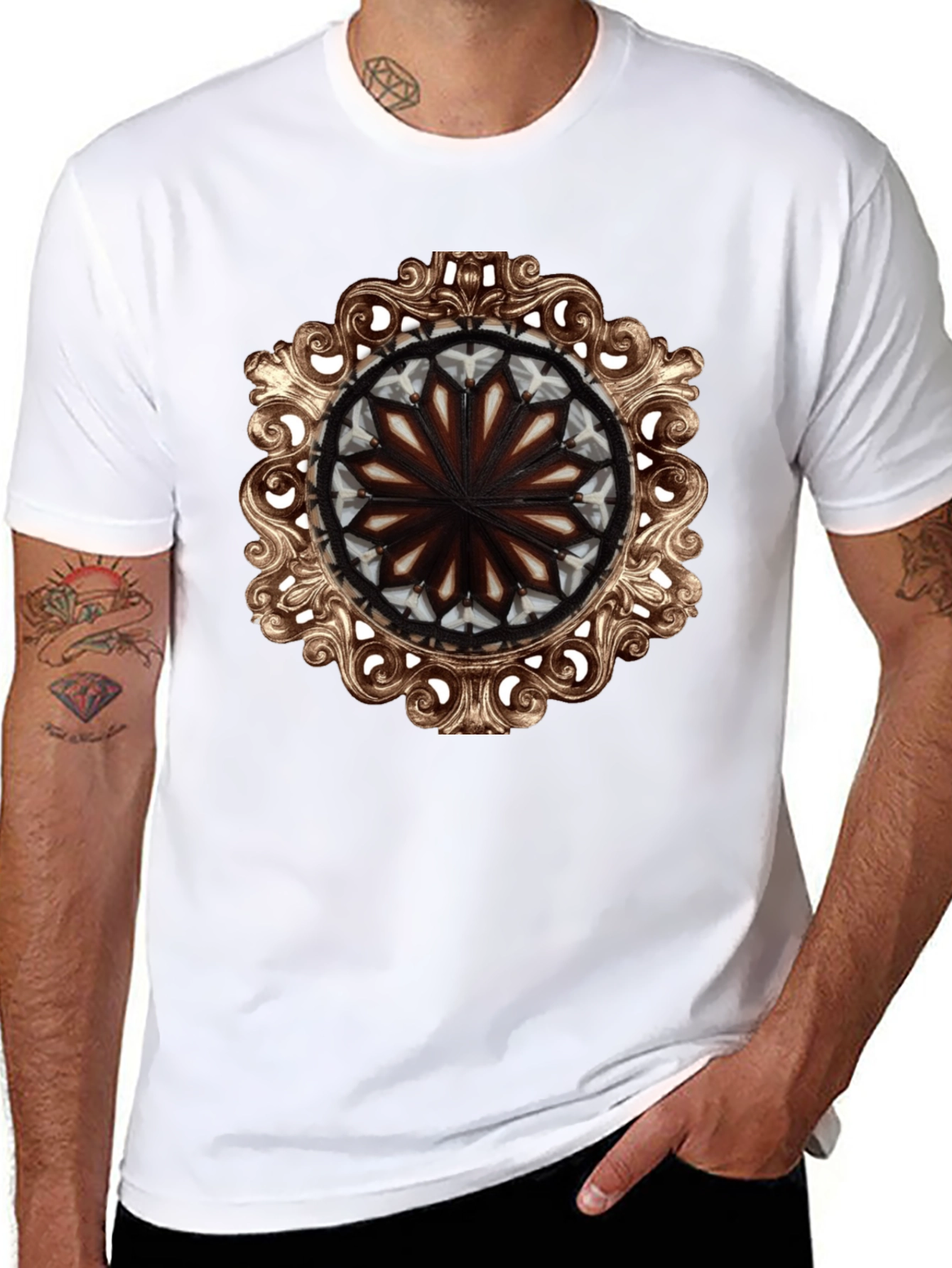 Ornate Medallion Graphic Tee - Black Cotton Blend