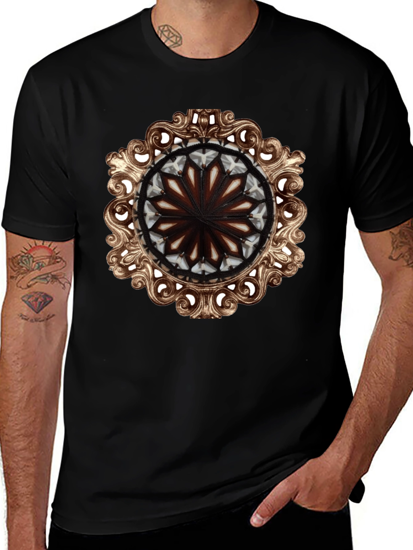 Ornate Medallion Graphic Tee - Black Cotton Blend