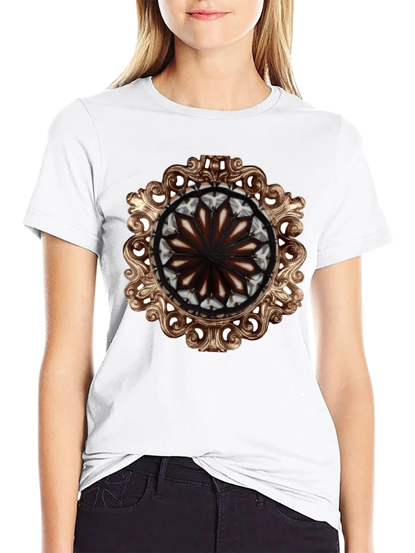 Ornate Medallion Graphic Tee - Black Cotton Blend