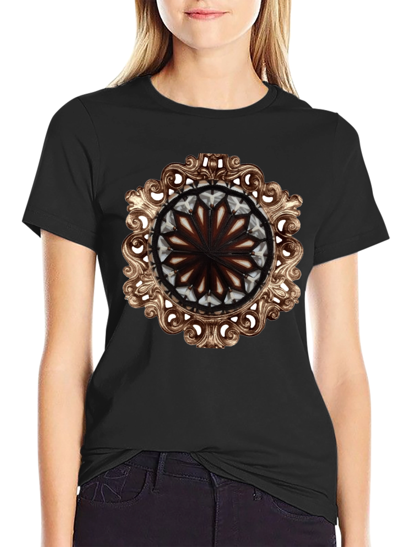 Ornate Medallion Graphic Tee - Black Cotton Blend